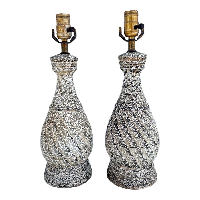 Mid Century Modern Splatter Glazed Swirl Table Lamps - A Pair For Sale