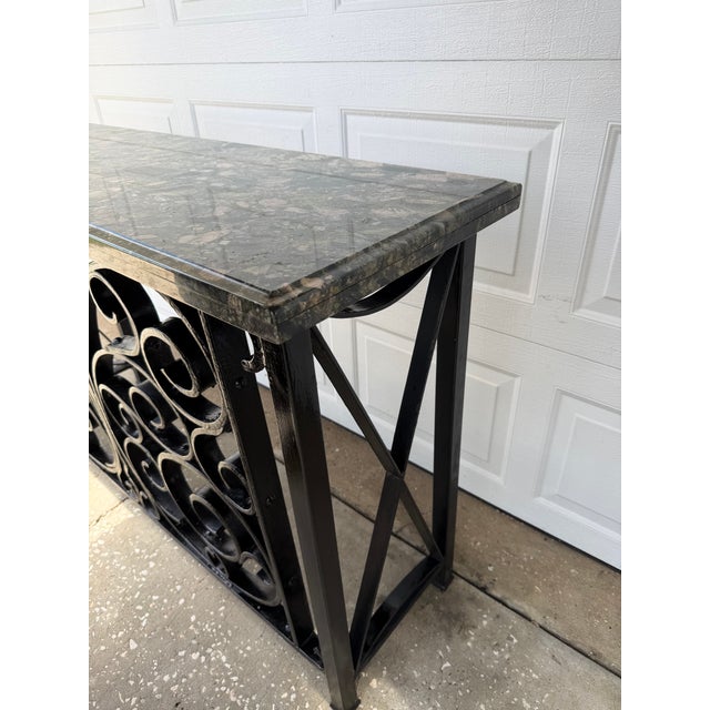 Vintage Mediterranean Wrought Iron Console Table With Stone Top For Sale - Image 15 of 16