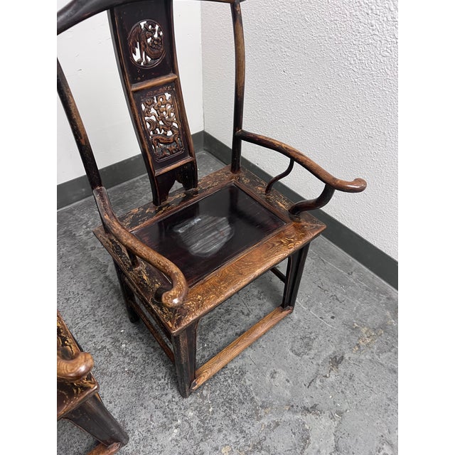 Wood Antique Chinese Qing Dynasty Elmwood Armchairs, Pair For Sale - Image 7 of 12