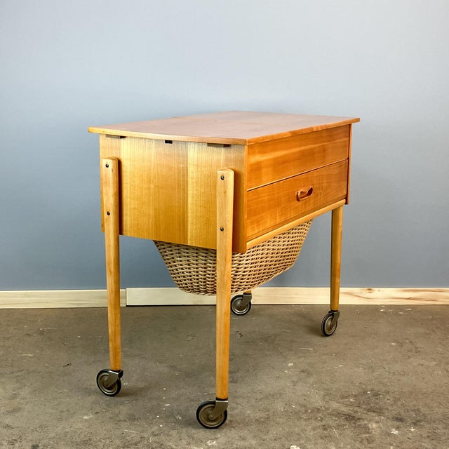 Rolling Sewing Box in Pear Wood and Beech, 1960s For Sale - Image 3 of 11