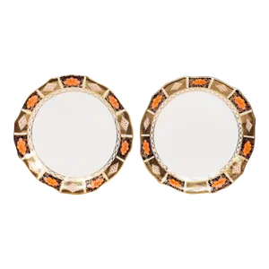 Pair Royal Crown Derby Porcelain Luncheon Plates Border Imari Pattern No. 8450
