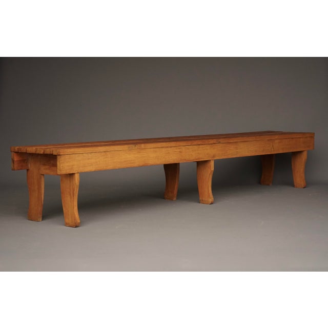 Long Oak Slatted Bench, 1960s For Sale - Image 9 of 9