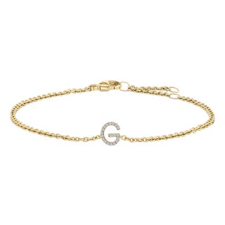 10K Yellow Gold Diamond Accent "G" Initial Charm and Link Bracelet For Sale