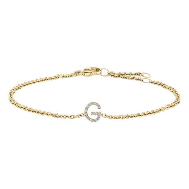 10K Yellow Gold Diamond Accent "G" Initial Charm and Link Bracelet For Sale