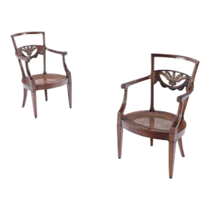 Elegant Pair of Italian Walnut and Gilt Armchairs Circa 1820.