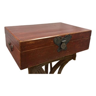 Chinoiserie Red Lacquered Wood Storage Chest, Vintage For Sale