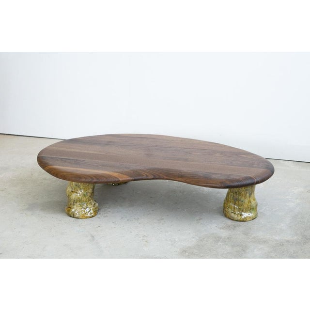 Walnut & Glazed Ceramic Coffee Table by Alexander Knysch Dimensions: Ø 120 x H 30 cm Materials: White Oak & Glazed Ceramic