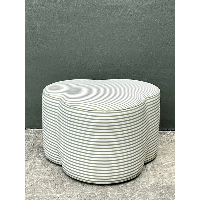Celadon Vintage Celadon Stripe Clover Leaf Ottoman For Sale - Image 8 of 12