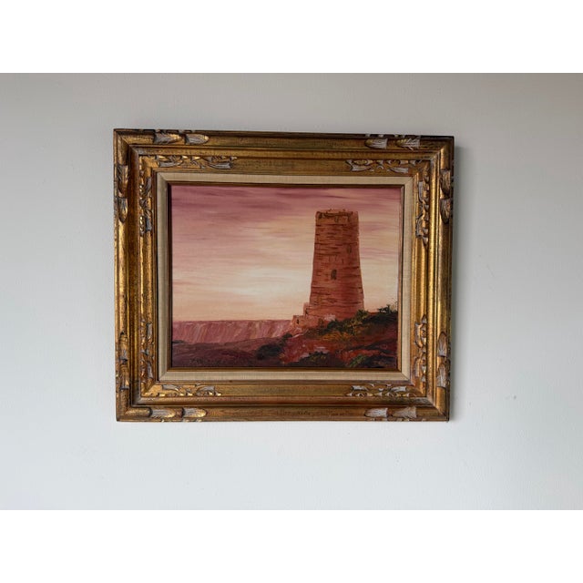 Mid-Century Modern 1975 T. Cook Grand Canyon Watchtower Landscape Oil on Canvas Painting, Framed For Sale - Image 3 of 12