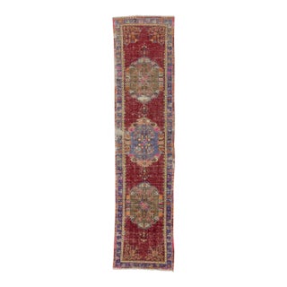 Vintage Turkish Distressed Runner Rug - 2′11″ × 12′8″ For Sale