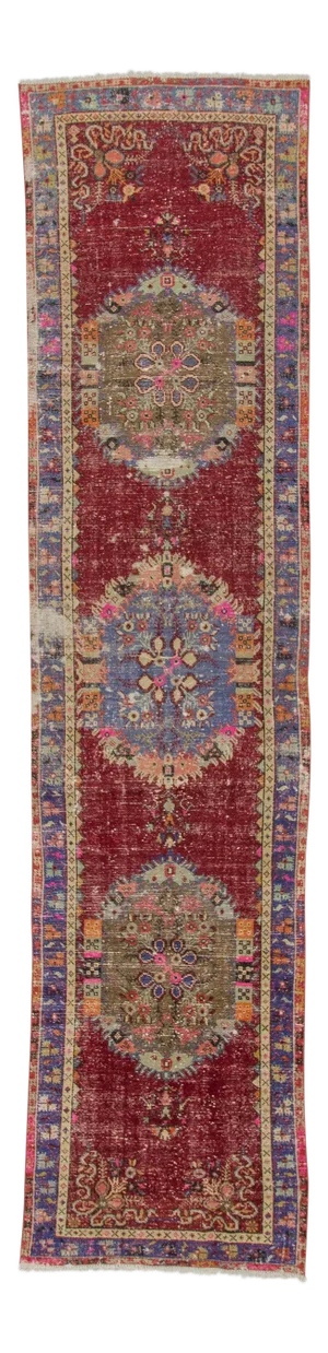 Vintage Turkish Distressed Runner Rug - 2′11″ × 12′8″