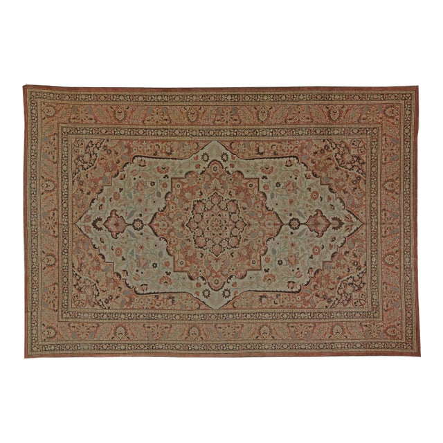 19th Century Persian Tabriz Beige, Brown and Terracotta Red Rug For Sale