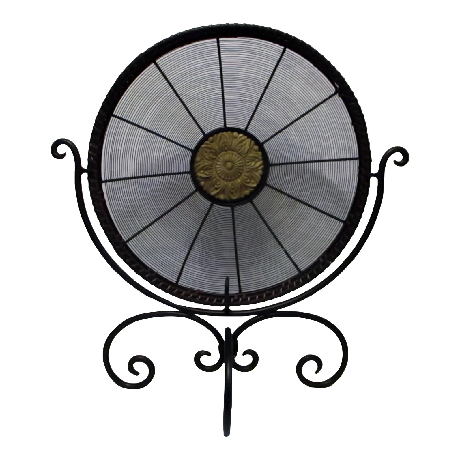 1990s Large Decorative Leather Trimmed Wire Medallion Plate With