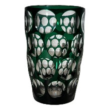 Cut Crystal Vase in Emerald Green Overlay from Val Saint Lambert For Sale