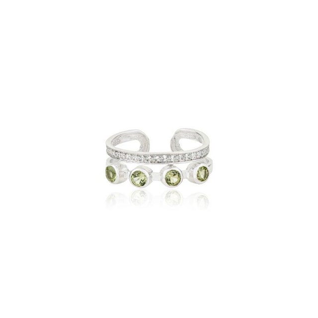 Contemporary Sterling Silver August Birthstone Minimal Ring With Peridot & Zircon, Size 8.5 For Sale - Image 3 of 12