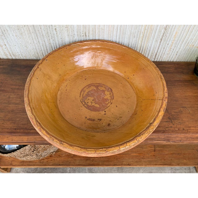 Cream 19th Century Spanish Hand Thrown and Glazed Mustard Brown Stoneware Pottery Bowl For Sale - Image 8 of 18