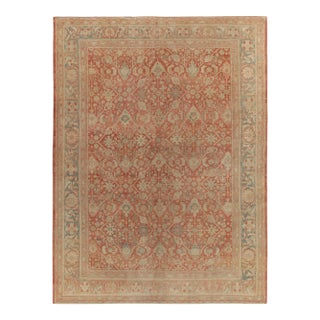 Antique Tabriz Rug in Red & Beige-Brown Floral Pattern For Sale