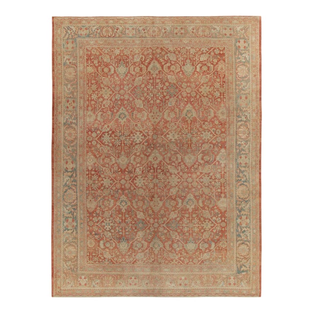 Antique Tabriz Rug in Red & Beige-Brown Floral Pattern For Sale