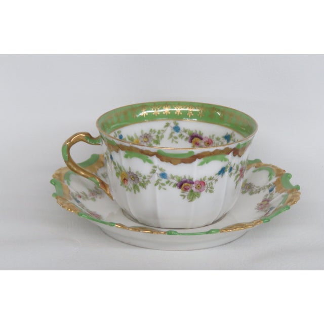 Late 20th Century Limoges T and v Flower Tea Cup and Saucer Set 4508b For Sale - Image 14 of 15