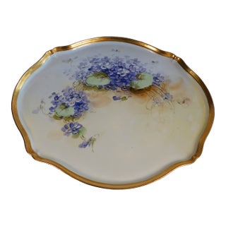 Large Yellow Serving Vanity Tray With Purple Flowers For Sale