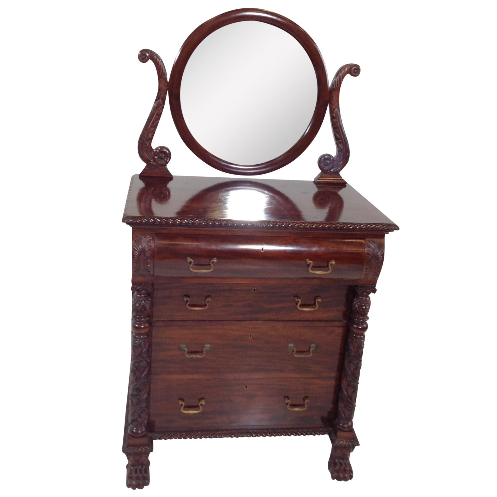 Antique Empire Highly Carved Dresser With Mirror Chairish