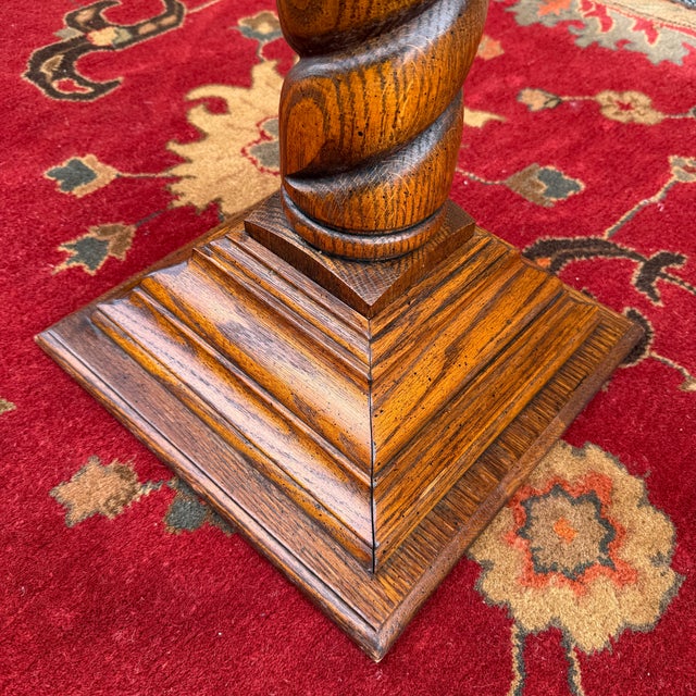 Jacobean Vintage Jacobean Revival Oak Barley Twist 42" Fern / Plant Stand Pedestal For Sale - Image 3 of 14