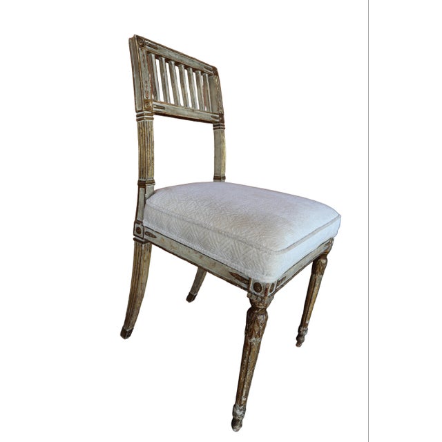 19th Century Pair of Antique Gustavian Style Open Back Chairs With Diamond Pattern Upholstery For Sale - Image 5 of 10