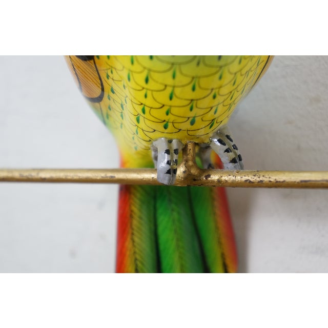 Mexican Folk Art Paper Mache Boho Hanging Toucan Parrot Bird Sculpture 13" For Sale - Image 11 of 15