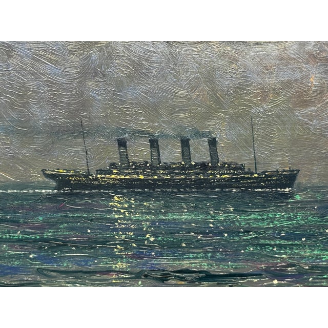 Ships That Pass in the Night — RMS Titanic Under Moonlight With RMS Olympic on the Horizon | Large Framed Oil on Canvas by Andrew Grant Kurtis For Sale - Image 18 of 18
