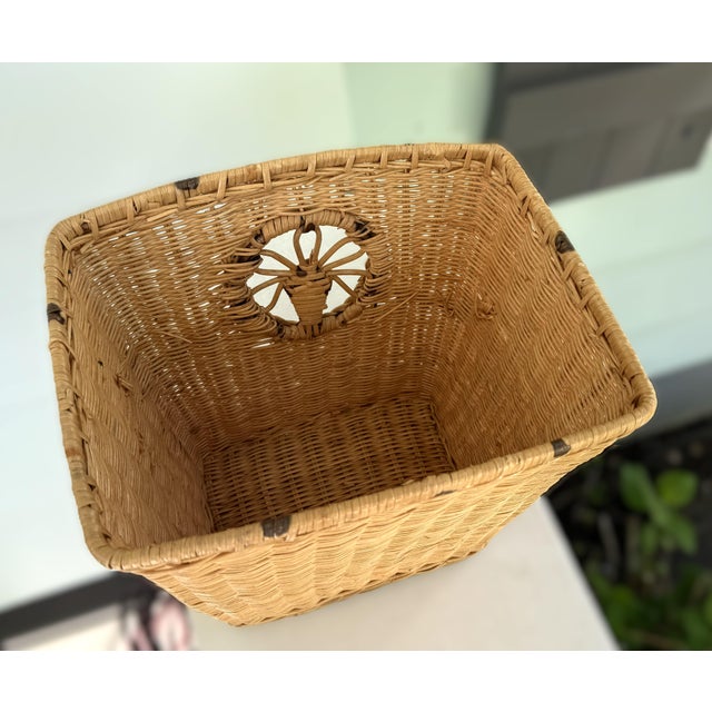 Late 20th Century Vintage Hand Woven Rattan Cane Basket For Sale - Image 5 of 7