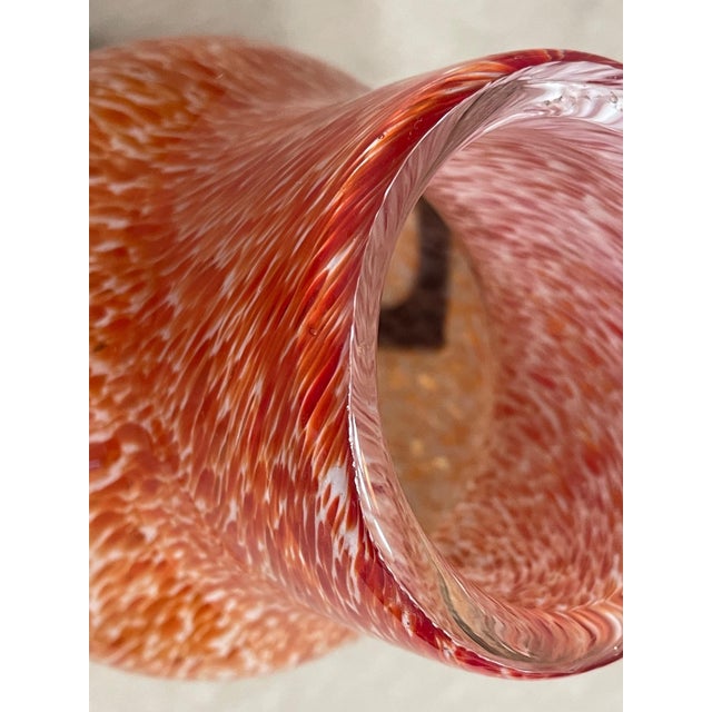 Contemporary Hand-Blown Orange Art Glass Vase With Black Swirl Accent For Sale - Image 3 of 8