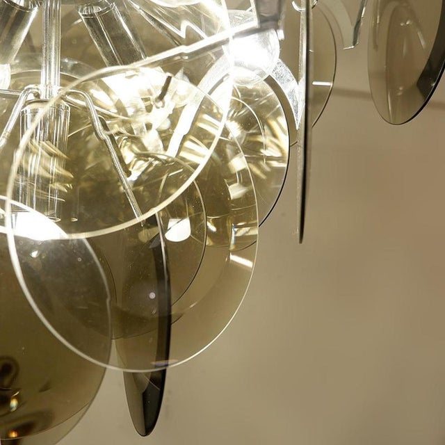 Smoked Glass Disc and Chrome Chandeliers from Vistosi, Italy, 1970s, Set of 2 For Sale - Image 9 of 9