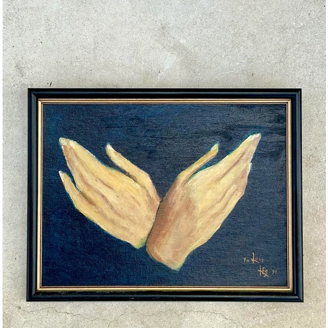 Mid 20th Century Vintage Regency Original Oil Painting of Hands For Sale - Image 5 of 6