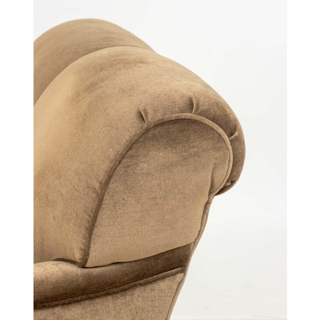Wood George Smith Style Mocha Brown Upholstered Sofa For Sale - Image 7 of 8