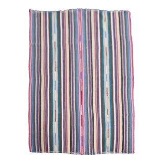 1970s Vintage Handmade Wool Cotton Multicolor Kilim Rug For Sale
