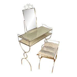 Vintage Hollywood Regency Gold-Toned Makeup Vanity Table Set, Mid-Century Modern,