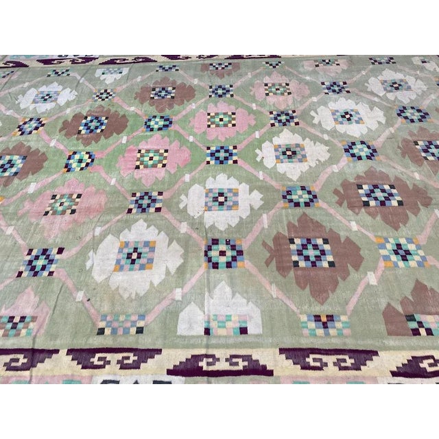 Textile Large Indian Dhurrie Flat-Woven Rug For Sale - Image 7 of 14