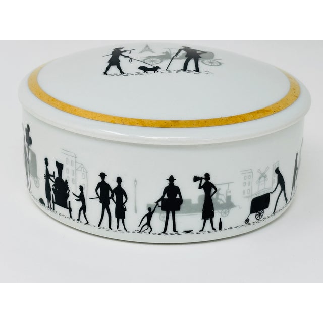 Vintage Limoges Porcelain Lidded Box Black White Parisian Silhouette 1980s For Sale In Palm Springs - Image 6 of 18