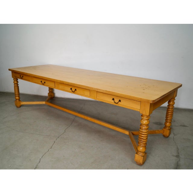 Baker Furniture Company 1970’s Long Solid Maple 8-Drawer Farm Table / Dining Table For Sale - Image 4 of 12