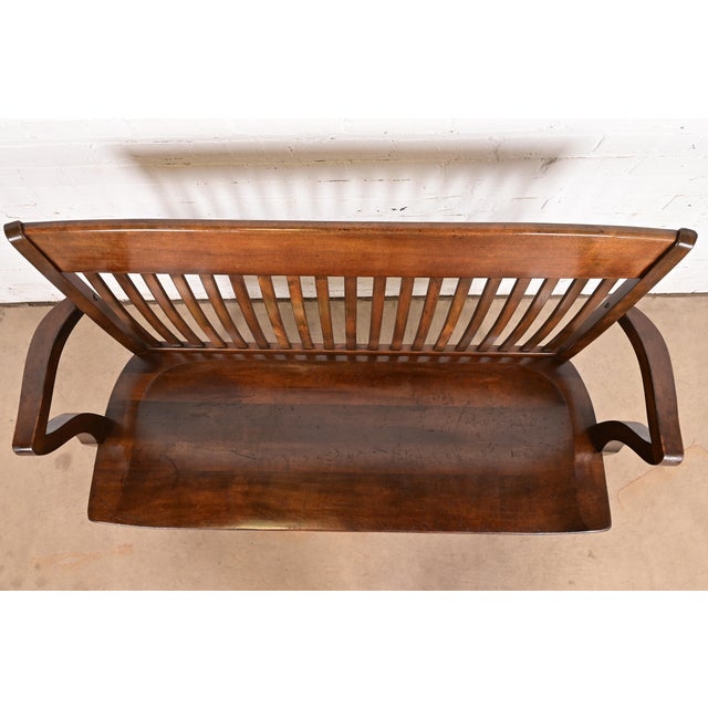 1920s Antique Arts & Crafts Solid Walnut Lawyer's Bench, Circa 1920s For Sale - Image 5 of 12