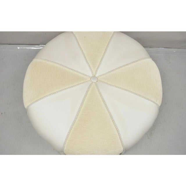 Modern Decorator Modern Beige Upholstered Button Tufted Skirted 35" Round Ottoman For Sale - Image 3 of 12