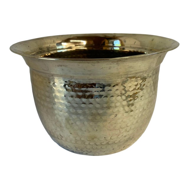 Vintage Hammered Brass Planter For Sale