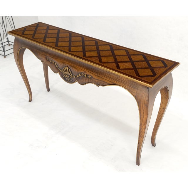 Parquetry Inlay Top Cabriole Leg Scallop Ornament Chestnut Console Sofa Table For Sale - Image 10 of 13