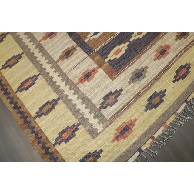 Vintage Zabihi Collection Room Size Rustic Swedish Kilim - 8'5" x 10'5" For Sale In New York - Image 6 of 11