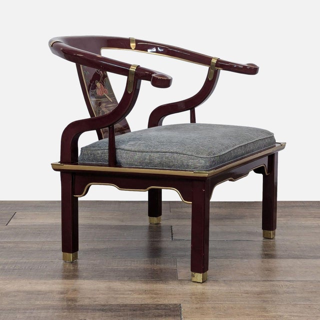 Chinoiserie 1990s Vintage Chinoiserie Ming Hand Painted Horseshoe Armchair For Sale - Image 3 of 8