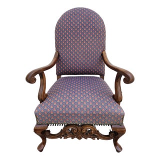 Antique Victorian Style Upholstered Arm Chair For Sale