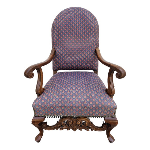 Antique Victorian Style Upholstered Arm Chair For Sale