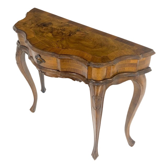 Italian One Drawer Thick Burl Olive Wood Veneers Patches Console Table MINT For Sale