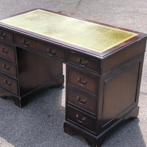 Pedestal Desk in Mahogany with Green Leather Top For Sale - Image 9 of 10