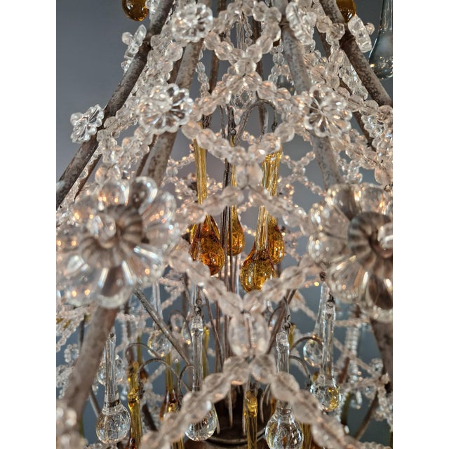 Mid-Century Murano Crystal Chandelier With Amber Accents Basket For Sale - Image 11 of 12